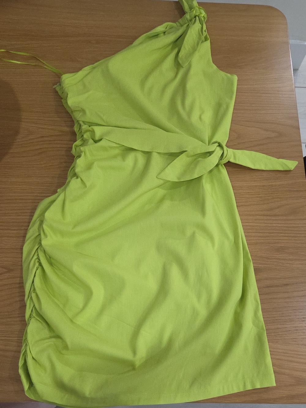 Zara One-Shoulder Tie-Waist Dress in Lime
